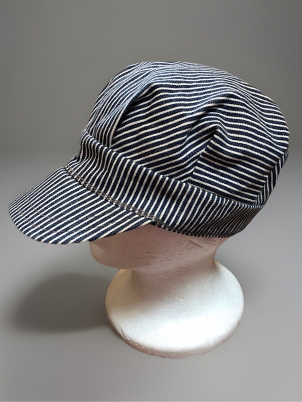 Blue White Stripe Mod Newsboy Cabbie Conductor Hat